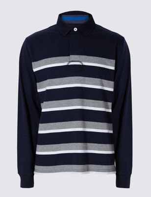 Cotton Rich Tailored Fit Striped Rugby Top